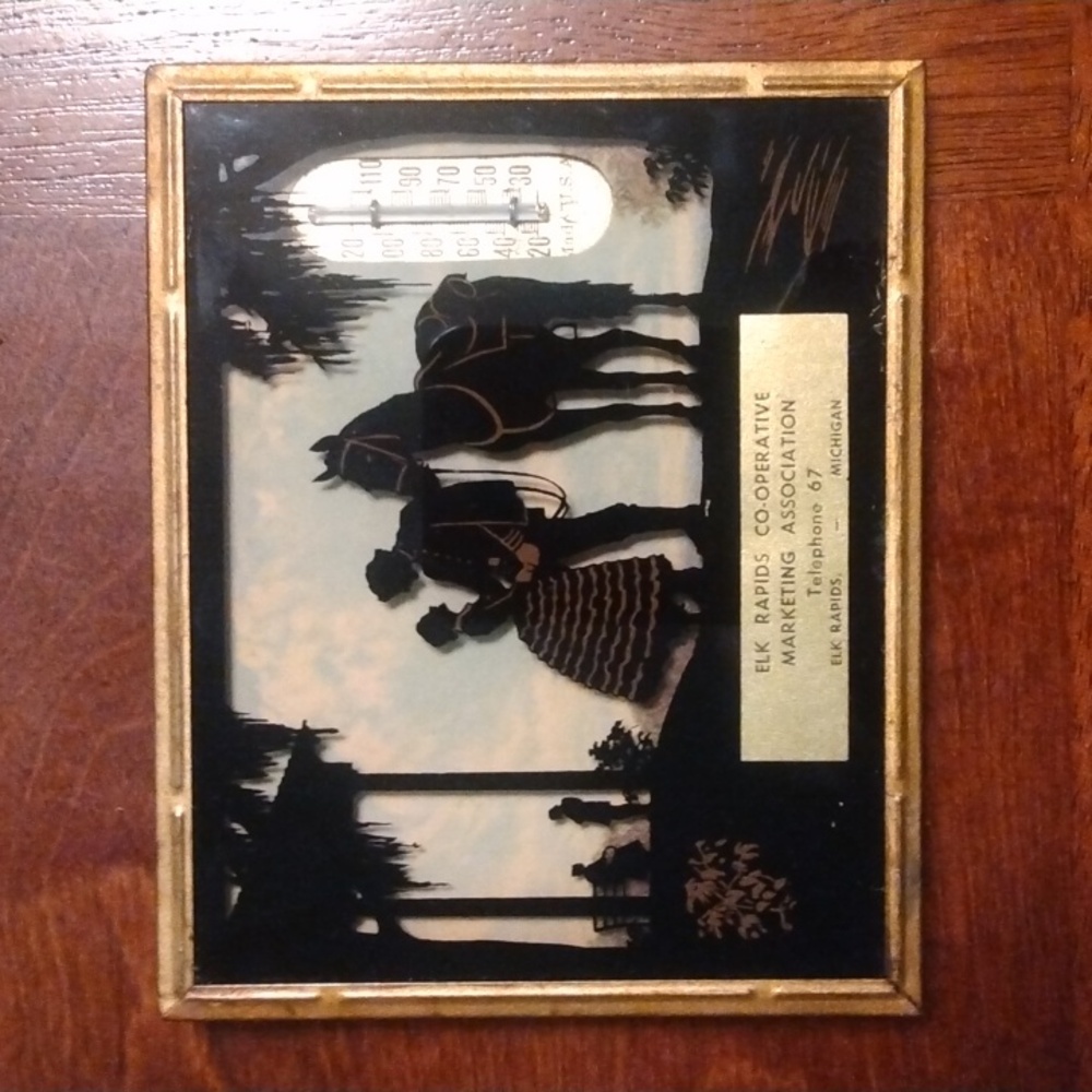 Vintage Silhouette Couple, Horse Pines, Thermometer 5"x4" Grand Rapids MI